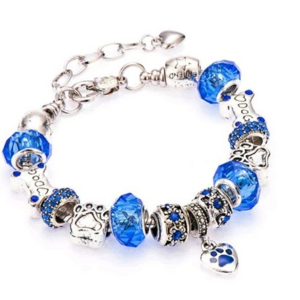 Love My Dog Heart Paw Print Charm Bracelet